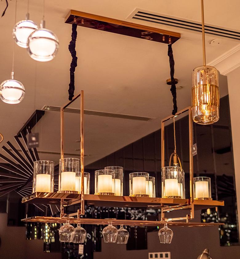 STAINLESS STEEL BAR CHANDELIER WITH GLASS HOLDERS image
