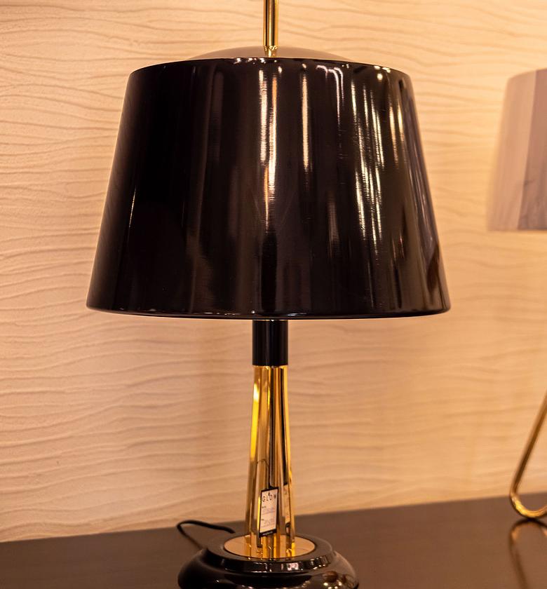 STAINLESS STEEL  GOLD BLACK  TABLE LAMP WITH  BLACK SHADE image