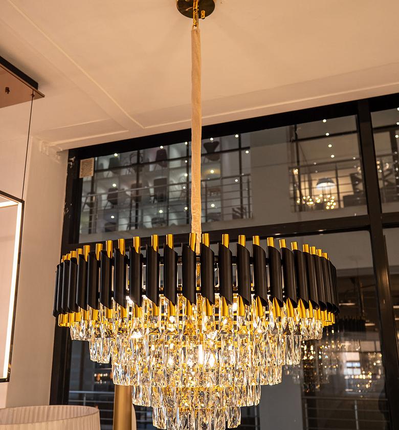 CLEAR CRYSTAL CHANDELIER WITH MATT BLACK AND GOLD EDGES image